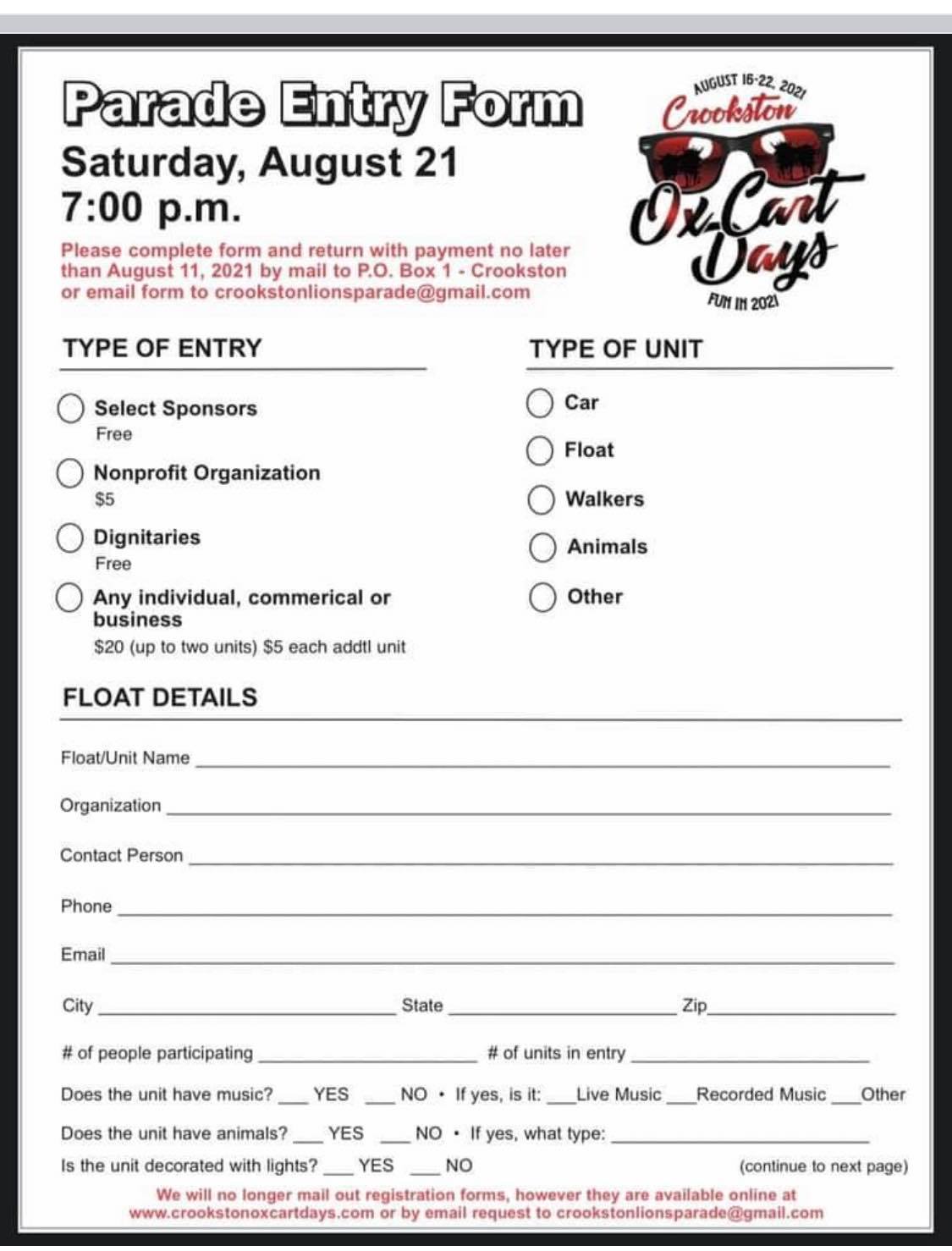 Event Schedule in Crookston, MN Crookston Ox Cart Days